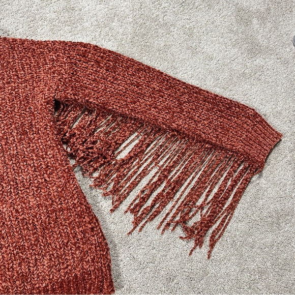 NWT BiBi Chenille Fringe Longsleeve Sweater Boho Western in Vintage Brick XL - Picture 8 of 14